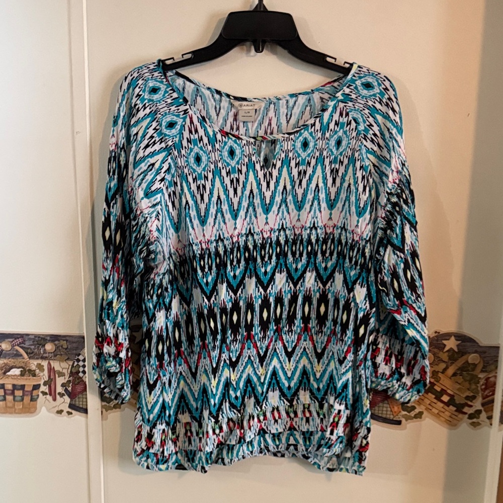 Ariat Blue and Black Patterned Women's Blouse